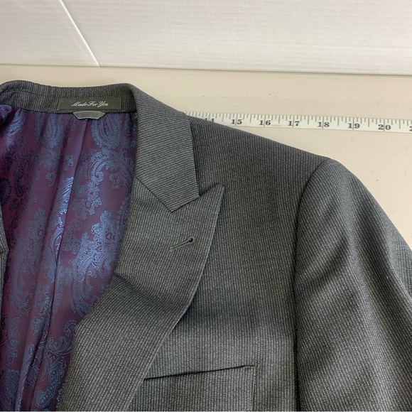 Indochino Men's Wool Gray Paisley Lined Pin Striped Blazer - Picture 12 of 13